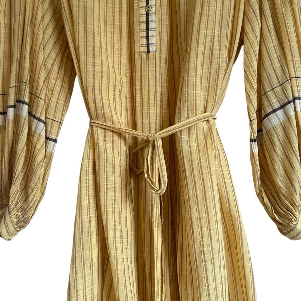 ULLA JOHNSON RABEA WHEAT STRIPED BELTED RELXED DRESS SIZE 2 - Picture 13 of 16